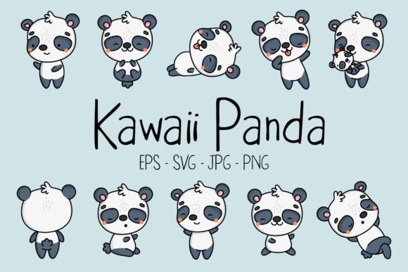 Download Set of Kawaii Panda Bear Illustrations - Premium Resources
