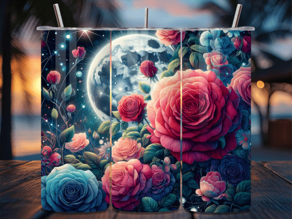 Download Dreamy Moon and Roses Tumbler Wrap - Tumbler Collection
