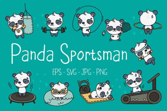 Download Set of Kawaii Panda Bear Sportsman - Premium Resources