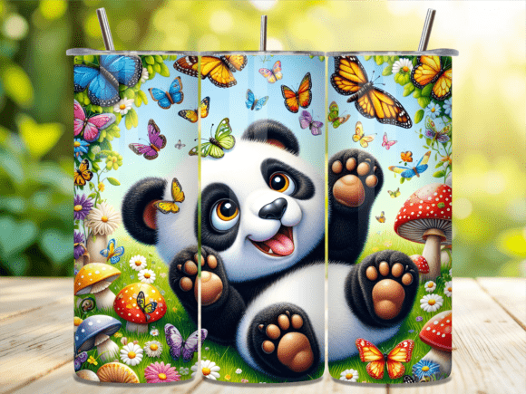 Download Playful Panda Butterfly Garden Tumbler - Tumbler Collection