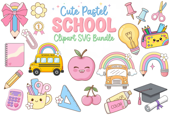 Download Cute Pastel School Clipart SVG Bundle - School clipart Collection