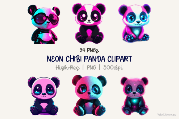 Download Neon Chibi Panda Clipart 24 Png - Premium Bundle