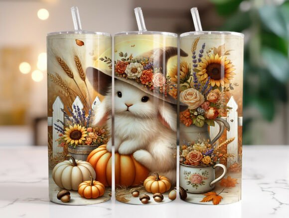 Download Cottagecore Bunny Fall 20oz Tumbler Wrap - Tumbler Collection