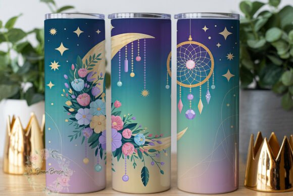 Download Dreamy Moon Floral Dreamcatcher Tumbler - Tumbler Collection