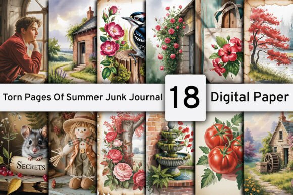 Download Torn Pages of Summer Junk Journal Kit - Summer junk journal Collection