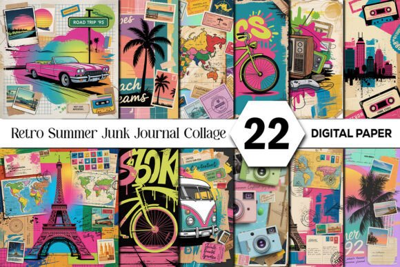 Download Retro Summer Junk Journal Collage Papers - Summer junk journal Collection