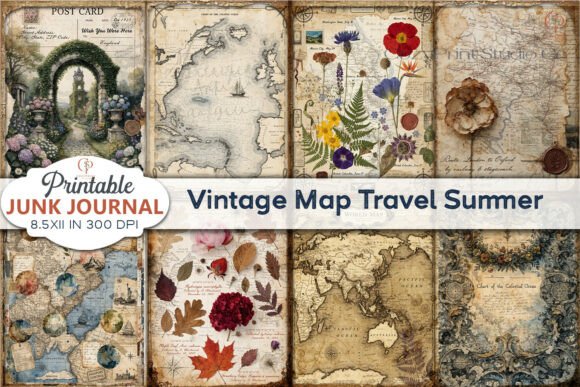 Download Vintage Map Travel Summer Junk Journal - Summer junk journal Collection
